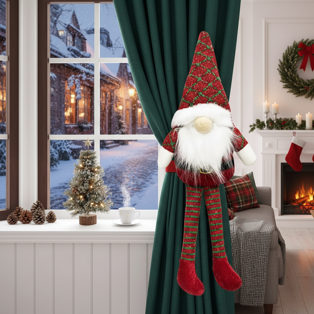 Plush Christmas Gnome Curtain Tie-Back