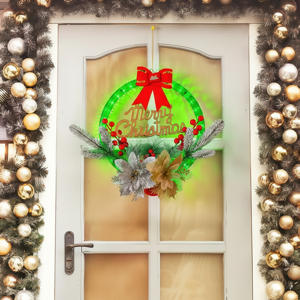 Light-Up "Merry Christmas" LED Hanging Wreath