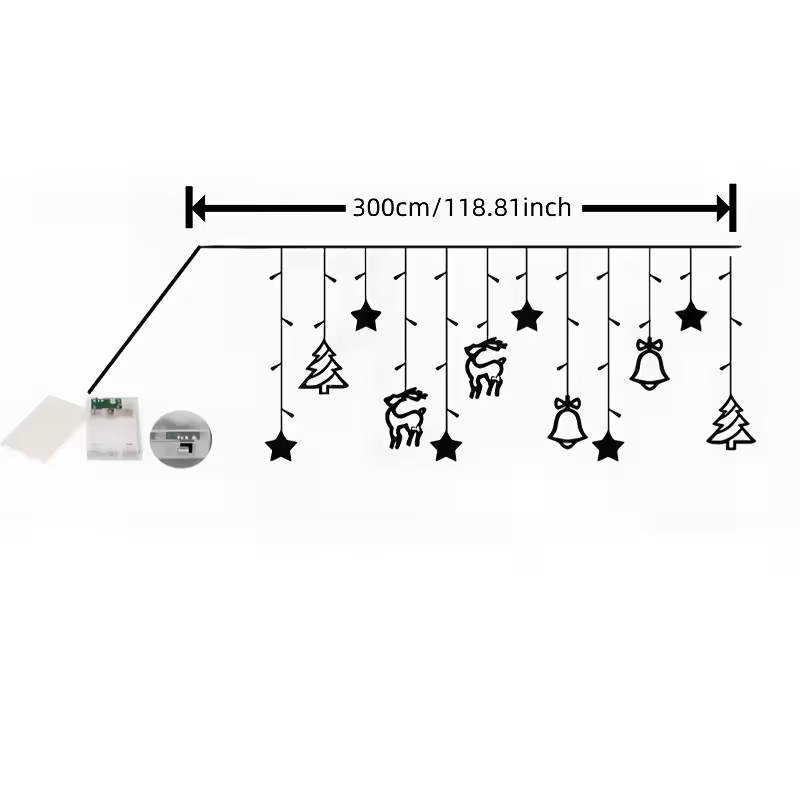 LED Christmas Curtain Lights with Bells, Reindeer, and Trees