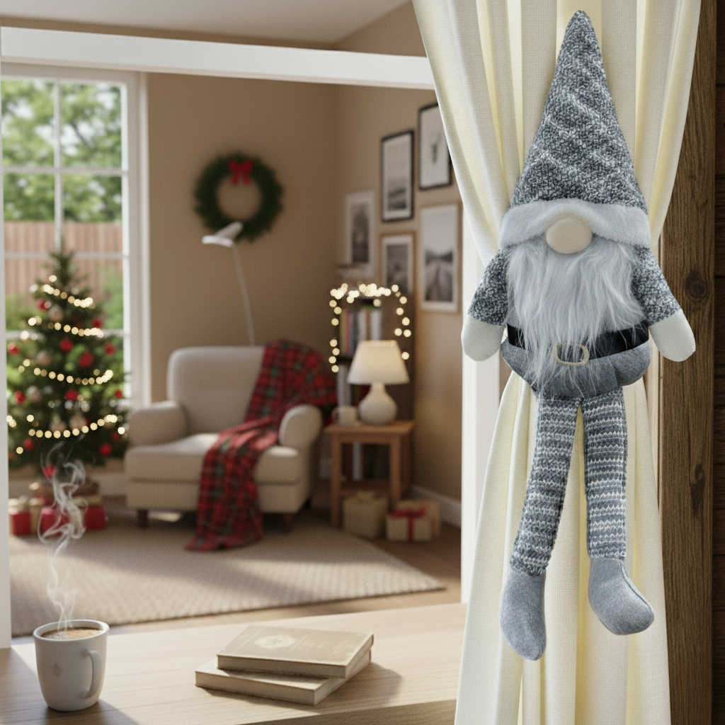 Plush Christmas Gnome Curtain Tie-Back