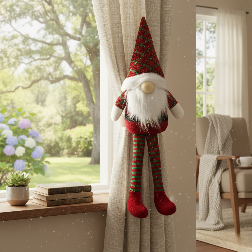 Plush Christmas Gnome Curtain Tie-Back