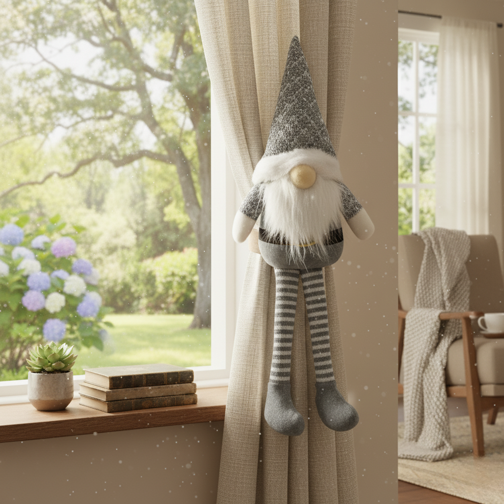 Plush Christmas Gnome Curtain Tie-Back