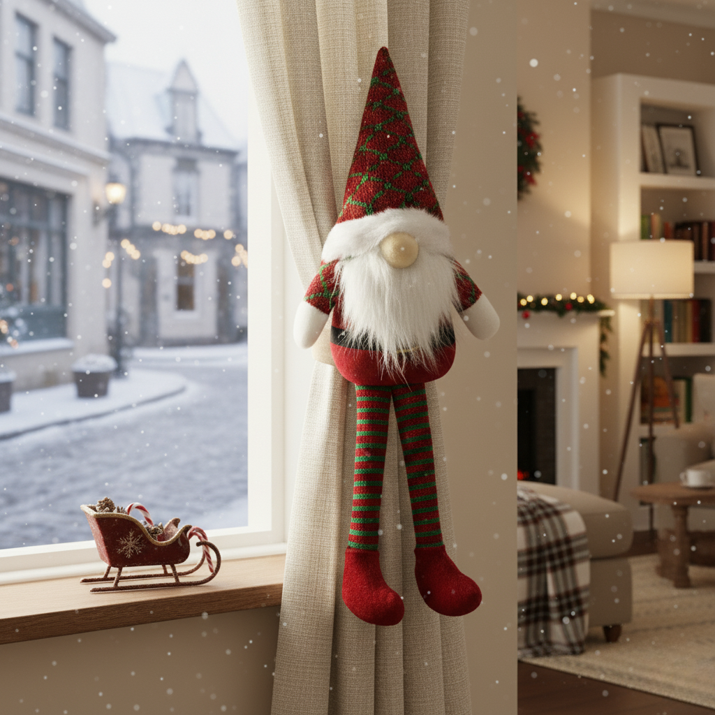 Plush Christmas Gnome Curtain Tie-Back