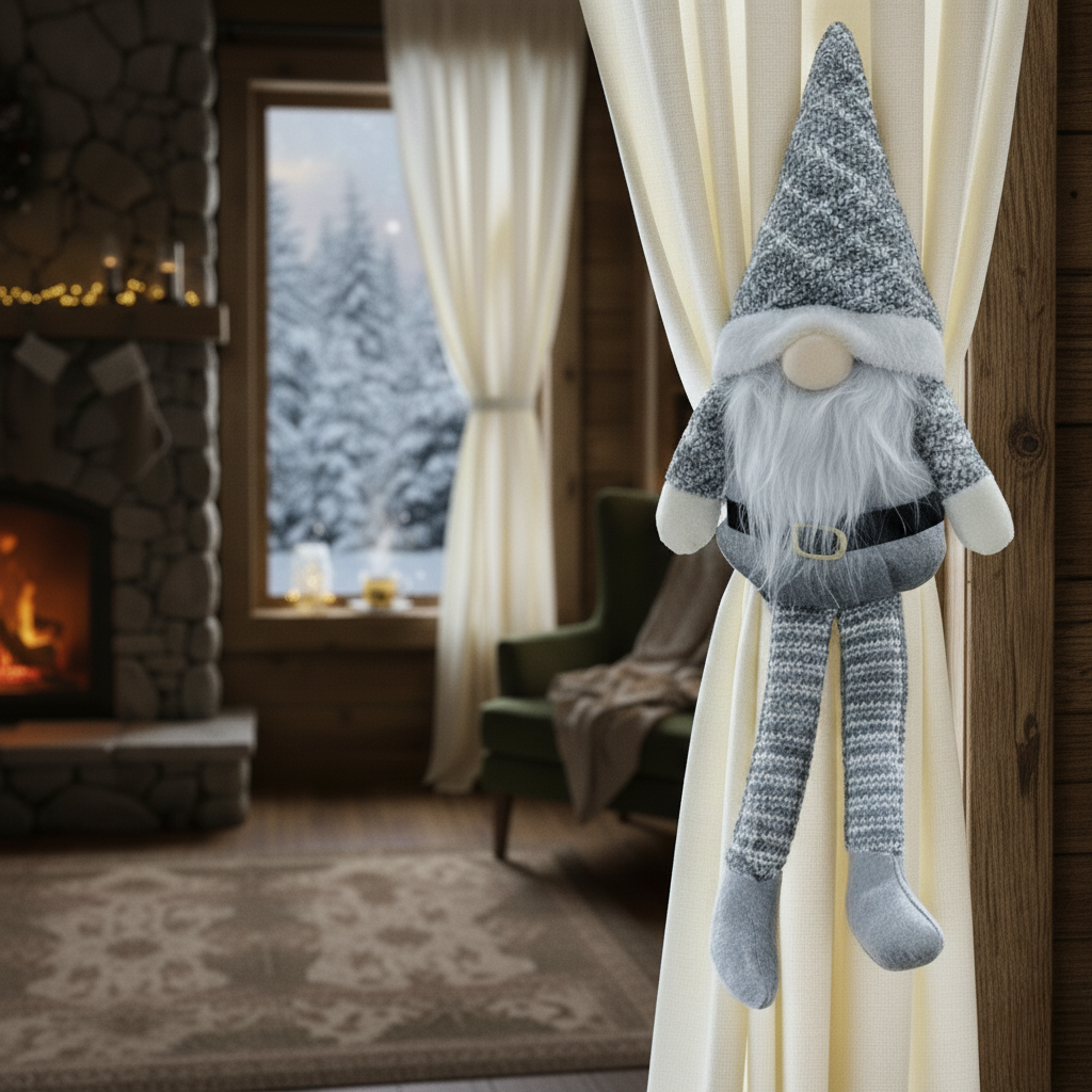 Plush Christmas Gnome Curtain Tie-Back